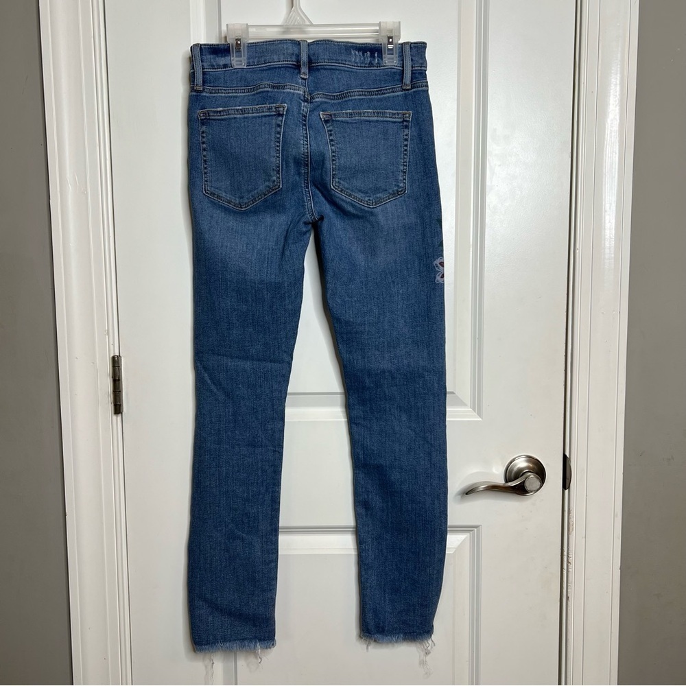 LOFT Floral Skinny Jeans Raw Hem Ankle Denim Size 25 - Picture 4 of 13
